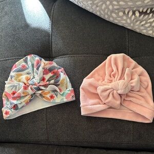 Somewhere over Rainbows Floral + Pink Knotted Turban Hat Set of 2